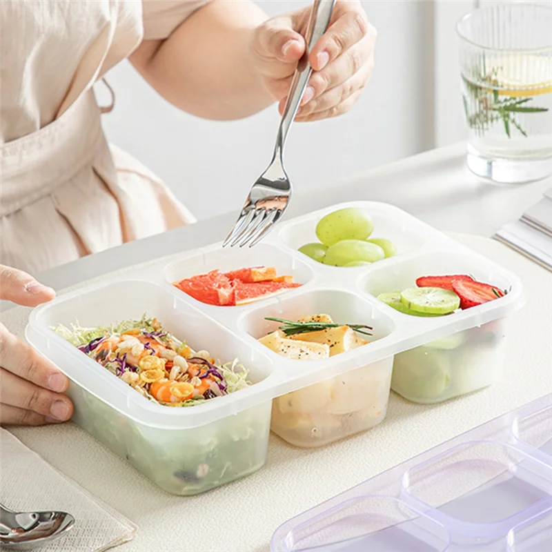 Bento Box Adult Lunch Box 4Pcs,5-Compartment Meal Prep Container for Kids, Reusable Food Storage with Transparent Lid B