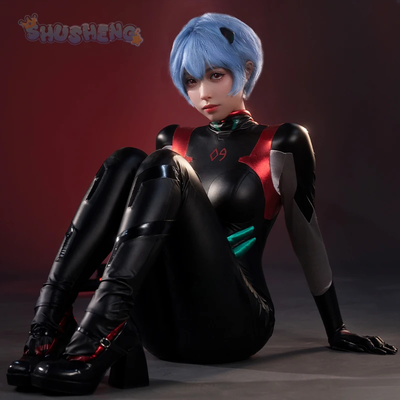 Anime Ayanami Rei Eva cosplay costume Halloween party sexy black leather jumpsuit wig accessories uniform woman Ayanami Rei set