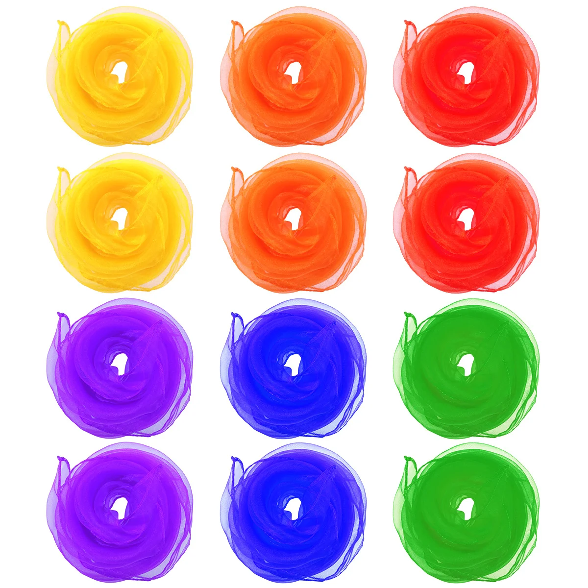 

12Pcs Juggling Scarves Silk Fabric Red Yellow Orange Blue Purple Green Soft Dance Props for and Adults Square Hemmed