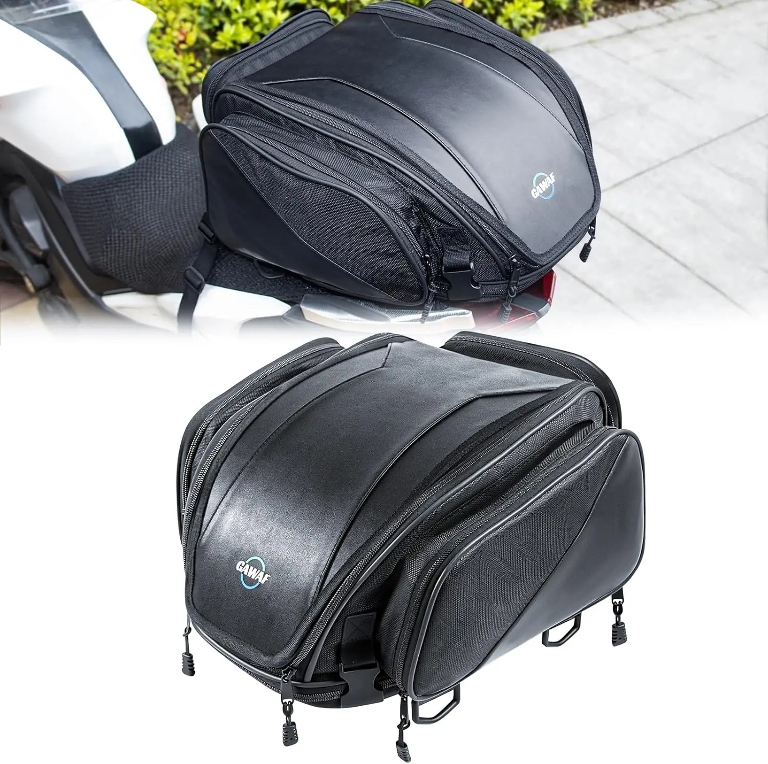 

Upgrade 18L-22L Expandable Motorcycle Tail Bag, Waterproof Seat Rear Rack Pack with Rain Cover, Helmet Bag for Touring Cruiser