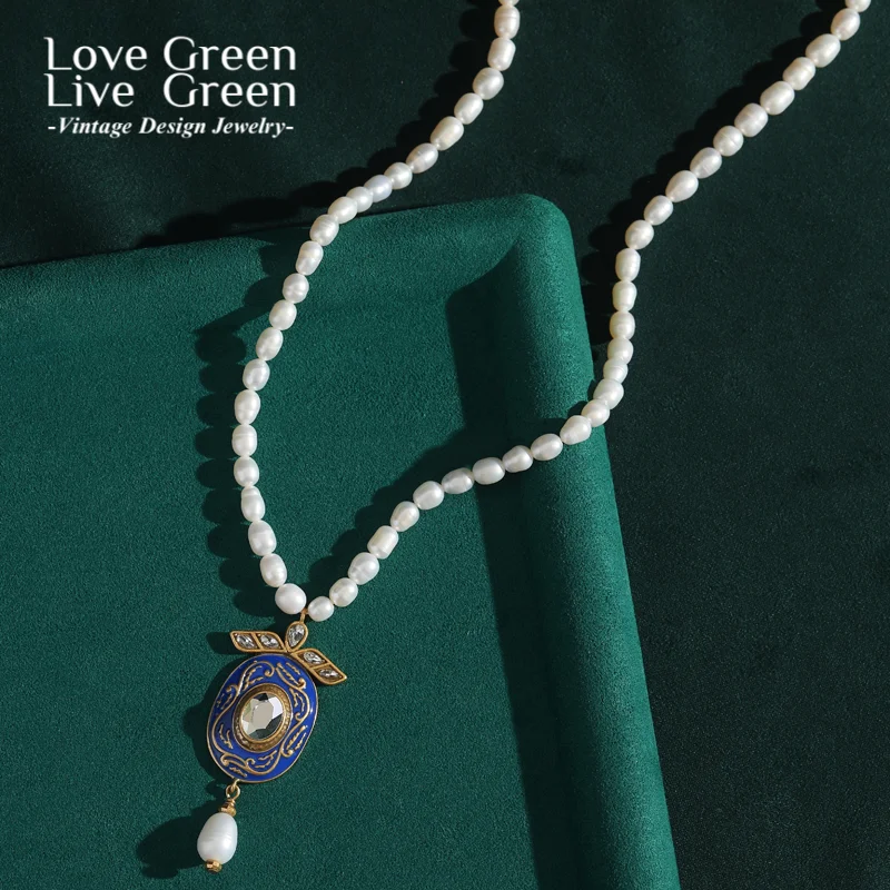 

Винтажное ожерелье из пресноводного жемчуга, ювелирные изделия, роскошные французские овальные эмалированные подвески и подвески, свадебная цепочка для женщин
