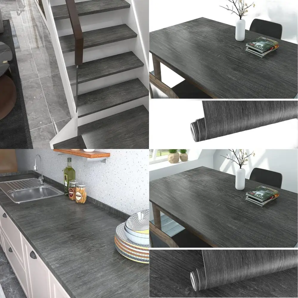 

Текстурированные серые самоклеящиеся обои под дерево, 32x354 дюйма, водонепроницаемые для кухонных столешниц и шкафов, съемные виниловые
