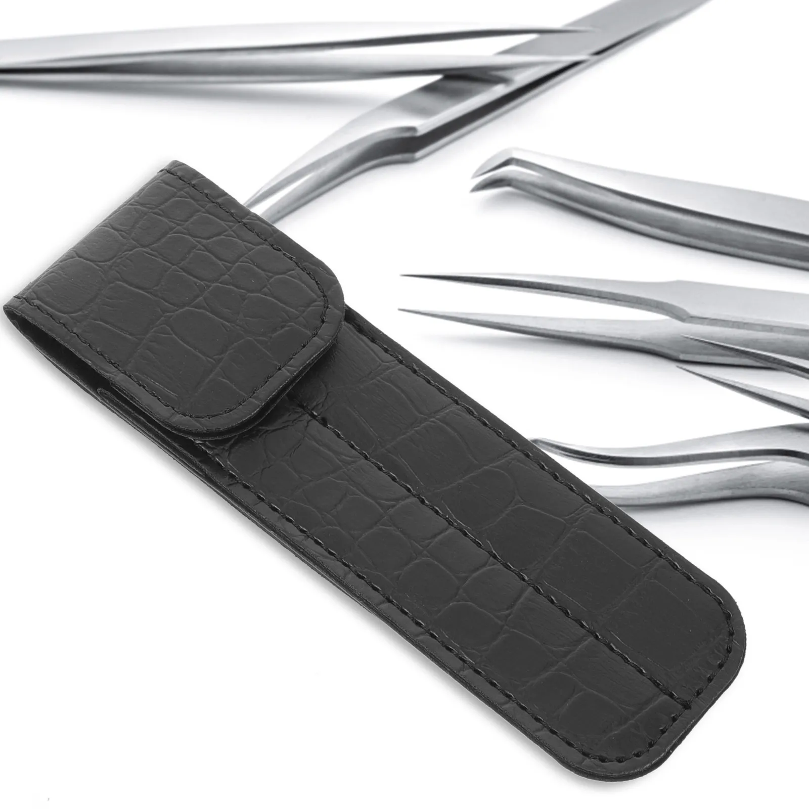 Custodia per pinzette in PU Custodia compatta Custodia magnetica per pinzette per ciglia per innesto di ciglia di bellezza Piccoli strumenti Pinzette Custodia in PU