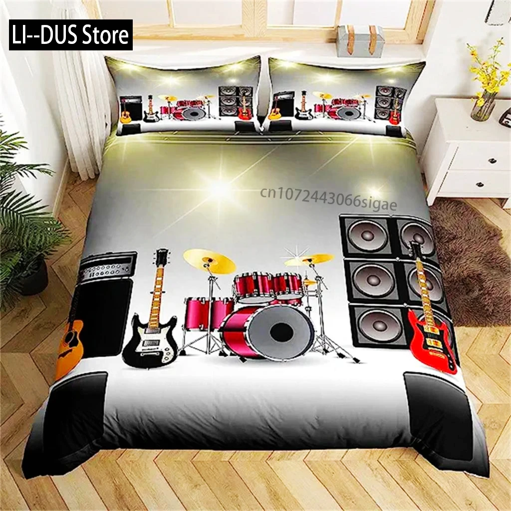 ثلاثية الأبعاد موسيقى الروك تحت عنوان الغيتار الملونة غطاء لحاف النار والمياه طقم سرير الحديثة رائع ستوكات البوليستر للهدايا الصبي