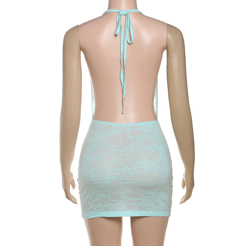 Robe de bal pour femmes, bleu clair, perles, Sexy, col licou, sans manches, dos nu, décontractée, plage, vacances, étoile de mer, hippocampe, Robe de soirée