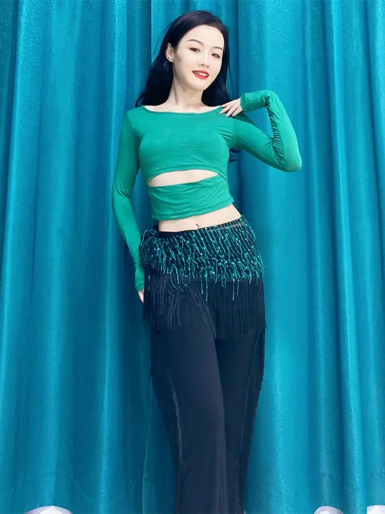 Modal Belly Dance Practice Top Long Sleeve Sexy Slimming Dance Yoga Single Top Versatile