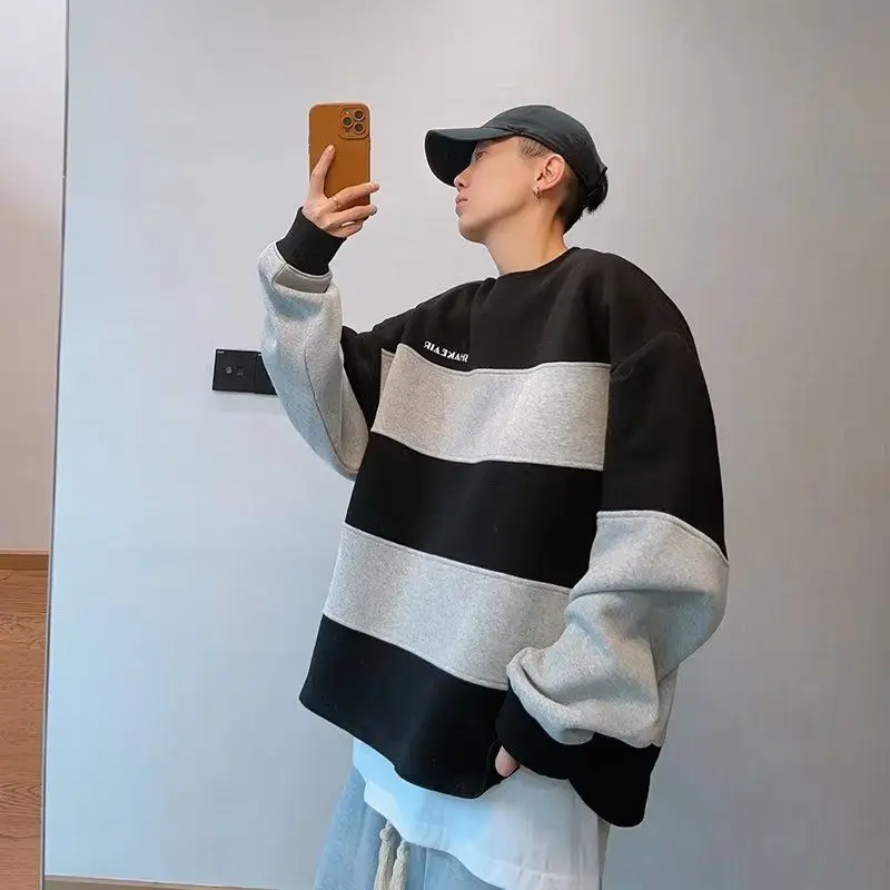 

Корейские полосатые парные свитшоты для мужчин: новая коллекция весна-осень, американский стиль, модные, для подростков, премиум-класса, топ-тренд