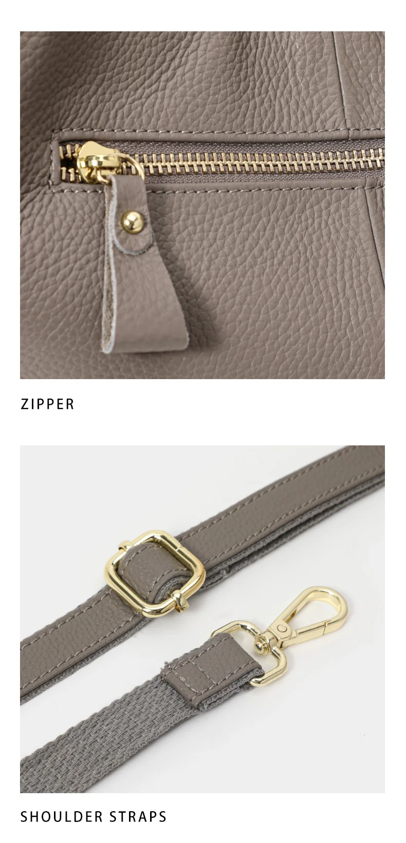 Echte Leder-Schultertasche für Damen, Aufbewahrungshandtasche, Schlichte und Leichte Graue Einkaufstasche – Detail 13