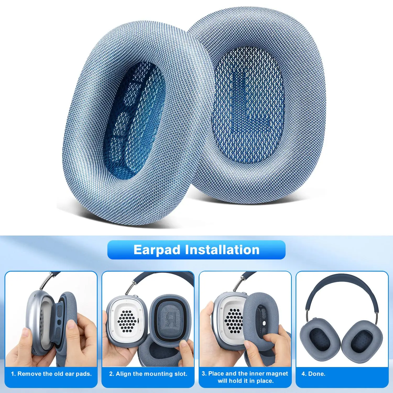 

XDcase 1 Pair Mesh Fabric Magnetic Replacement Sponge Ear Pads For AirPods Max 2 Earphone Replace Parts