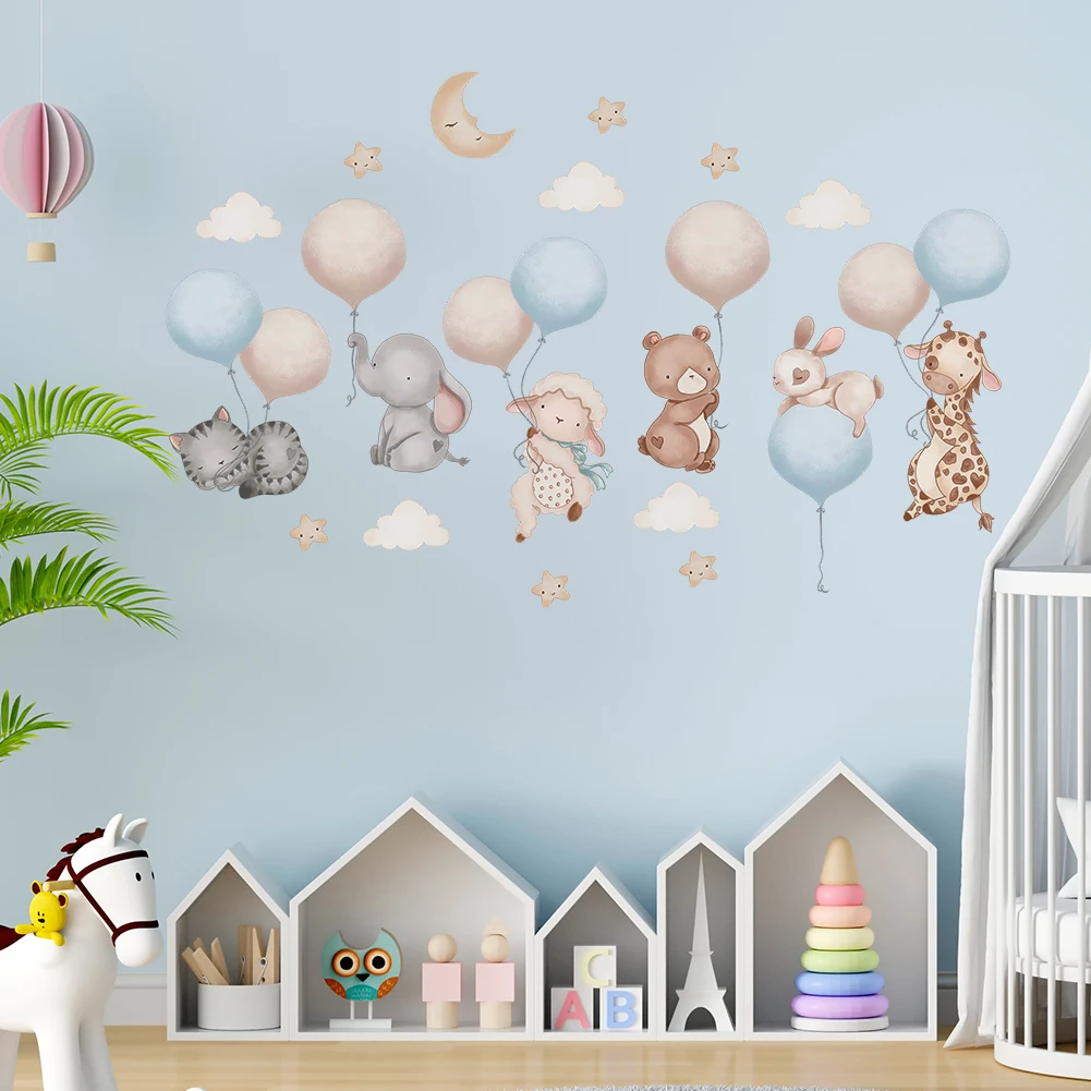 Cartoon Animal Balloon Wall Stickers With Movable Stickers For Decorating Posters And Murals In Children\'s Rooms