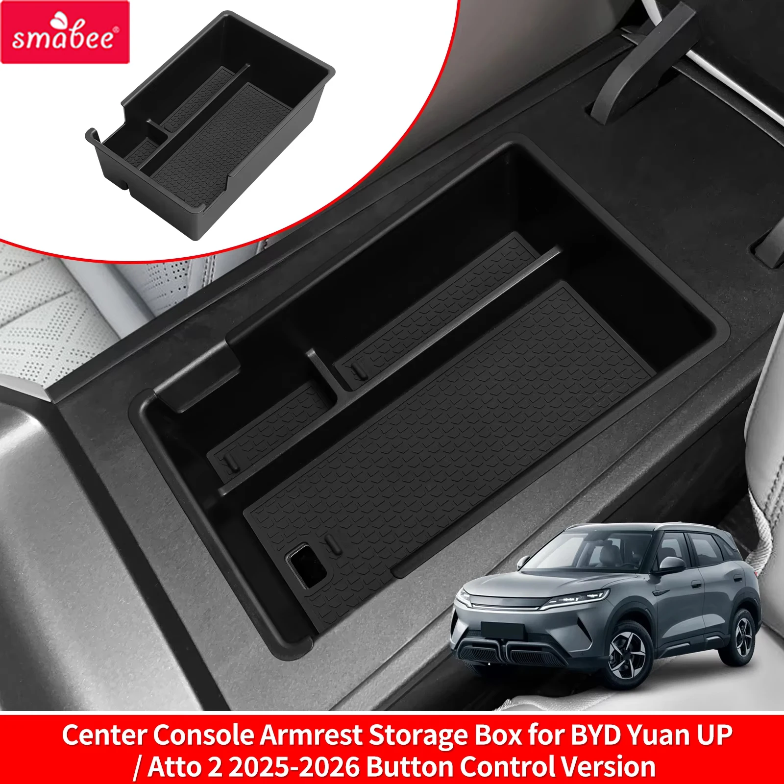 Smabee for BYD Yuan UP/ Atto 2 2025-2026 Button Control Version Center Armrest Storage Box ABS Tray Tidying Accessories Black