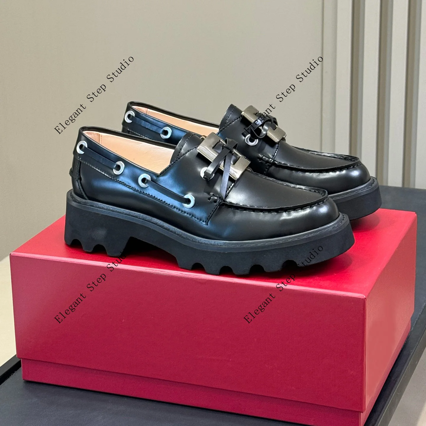 

Women's Shoes Leather Truck Boat Loafers Ranger Thick Lugged Outer Sole Buckle