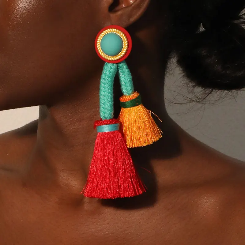 Image of Neue Boho Lange Quasten Baumeln Ohrringe Übertriebene Ohrringe Handgemacht Für Frauen Hochzeit Schmuck Kleid Zubehör