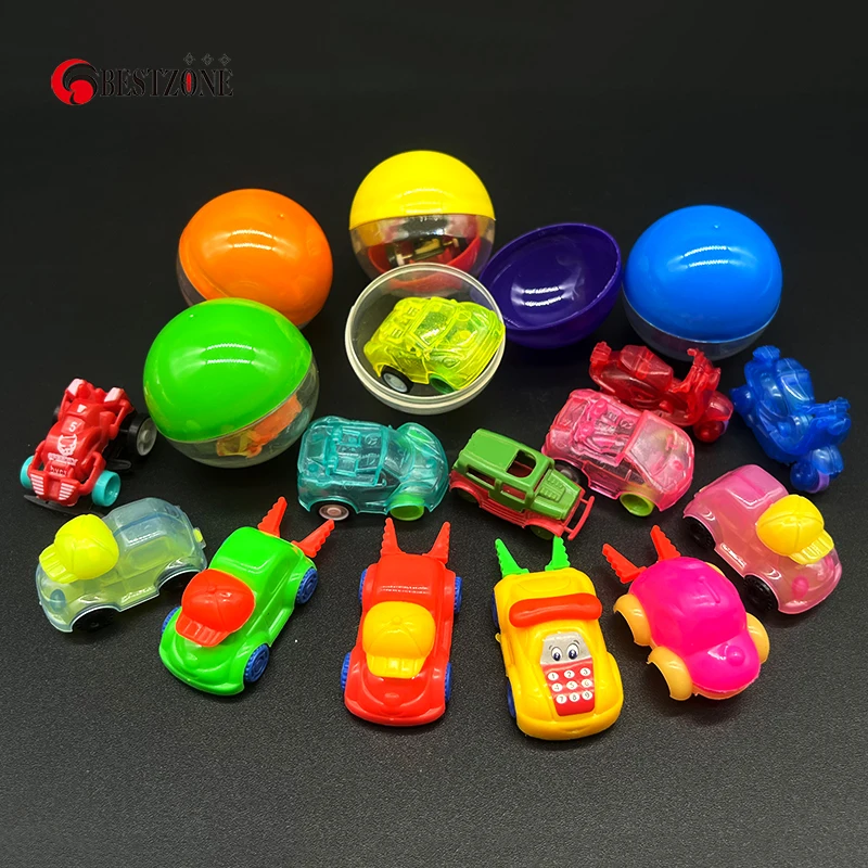 Jouet capsule en plastique PP PS avec différentes nervures, jouets de voiture arrière, mélange rond, surprise, distributeur automatique IkFor, mignon, 1.97 pouces, 50mm, 5 pièces