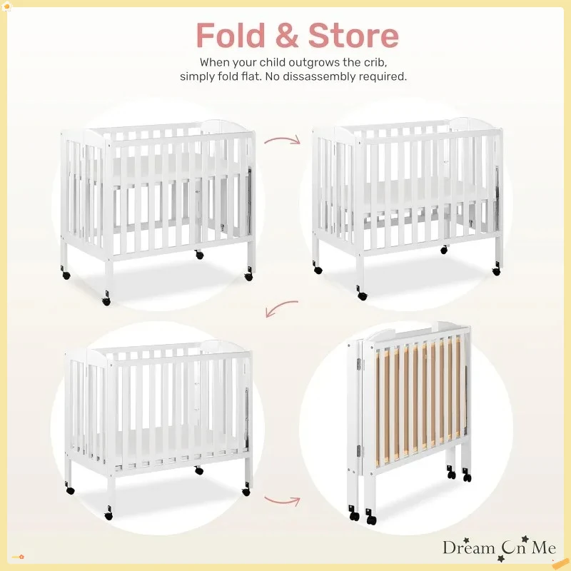 ミニベビーベッド、超硬質マットレス付き、新生児から幼児まで3段階の高さ調整可能、ホワイト仕上げ