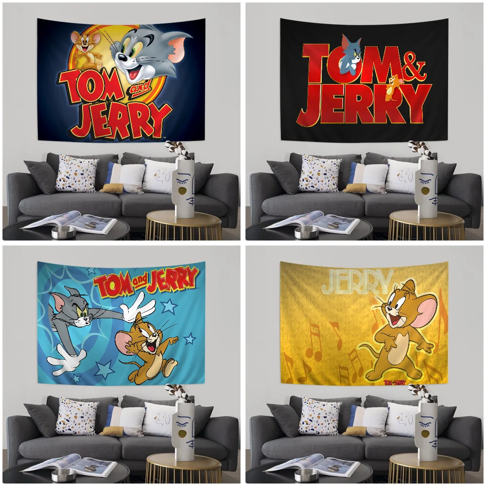 T-Tom And J-Jerry Cartoon Cartoon Tapestry Art Science Fiction Room Home Decor Wall Hanging Home Decor