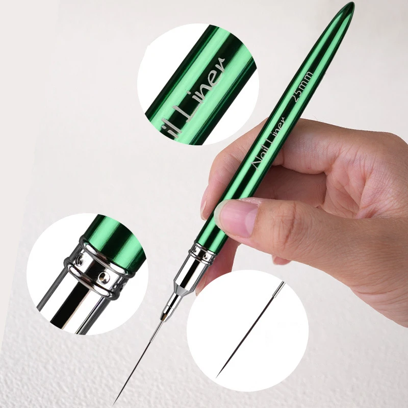 Penna per tirare il tubo dell'ago del chiodo penna speciale per tirare l'asta in metallo verde penna per pittura colorata penna per gancio per unghie pennelli per Liner per Nail Art