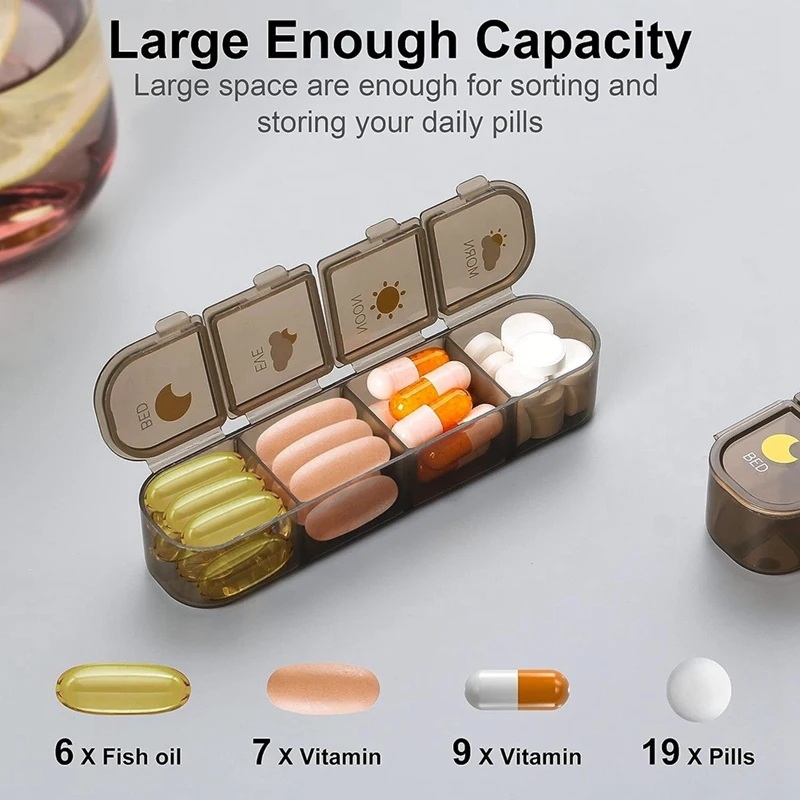 Pill Organizer 4 Times A Day 7 Day Pill Box 4 Times A Day Weekly Medicine Box Organizer + Separate Case Blue