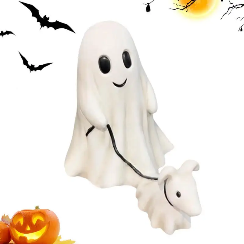 Halloween Ghost Walking Dog Statue Cute Spooky Ghost Dog Halloween Ornament Festival Gift Figurine Household Tabletop Decoration