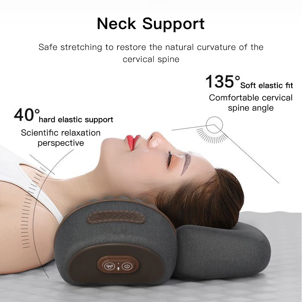 Almohada de masaje para el cuello, masajeador Retractor de cuello con vibración y calefacción, tracción Cervical para la espalda, relajación para dormir, espuma viscoelástica, soporte para columna vertebral