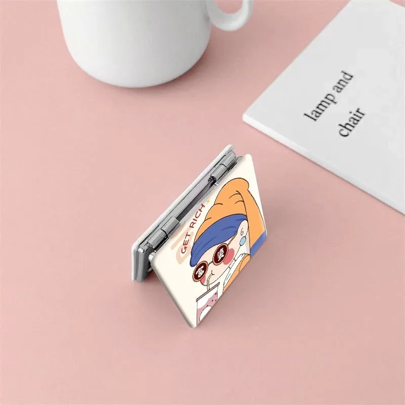 Picture 5: Makeup Mirror Little Rich Lady's Mirror Magnifying Glass Foldable Mirror Portable PU Material Mini Small Square Mirror Cute