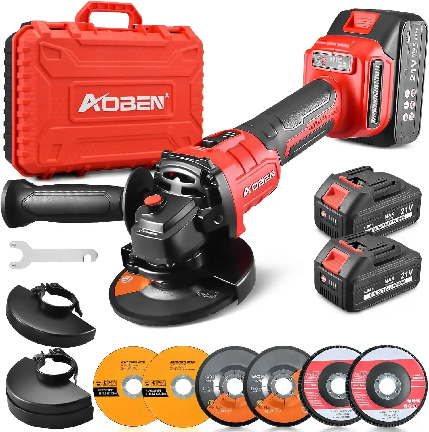 Cordless Angle Grinder 4-1/2 inch, 21V Battery Grinder Tool, Power Electric Grinders, Motor,for Cutting, Griding, Polishing