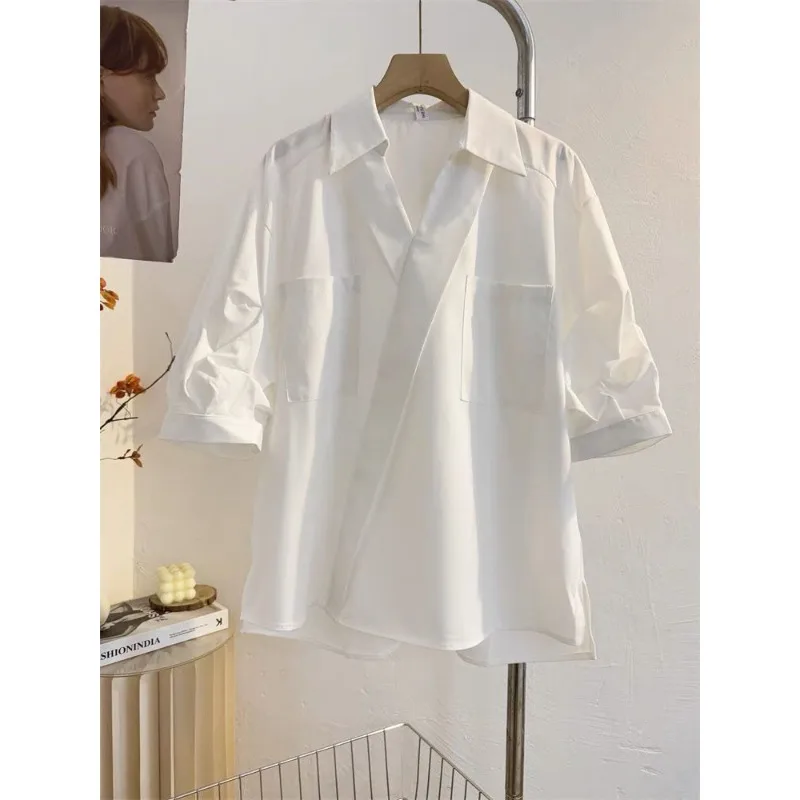 เสื้อเชิ้ตแขนสั้นจีบสไตล์ฝรั่งเศส ดีไซน์ทันสมัย ใส่สบาย เหมาะกับการเดินทาง  สำหรับผู้หญิง