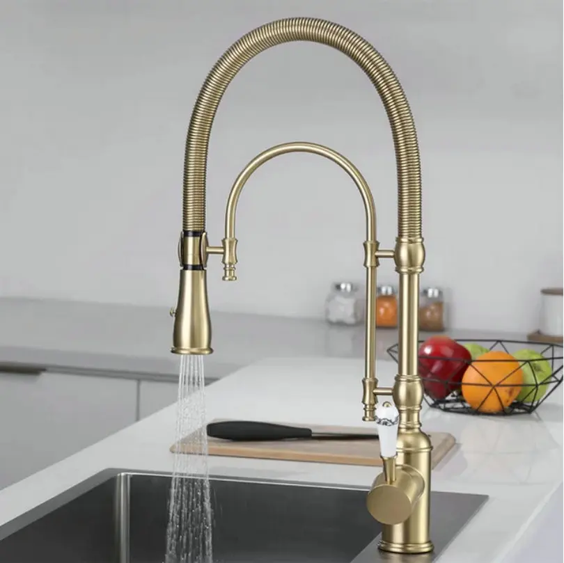 Copper European style kitchen faucet, gold black multifunctional spring sink, vegetable washing basin, hot and cold faucet