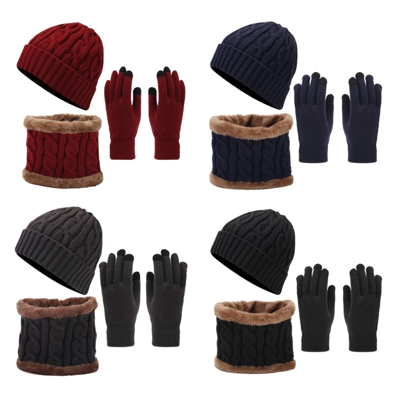 3 stks Vrouw Man Hoed Handschoenen Halsbeenkap Set Winter Gebreide Muts Herfst Warm Volwassen Halsbeenkap Handschoenen Hoed Gift