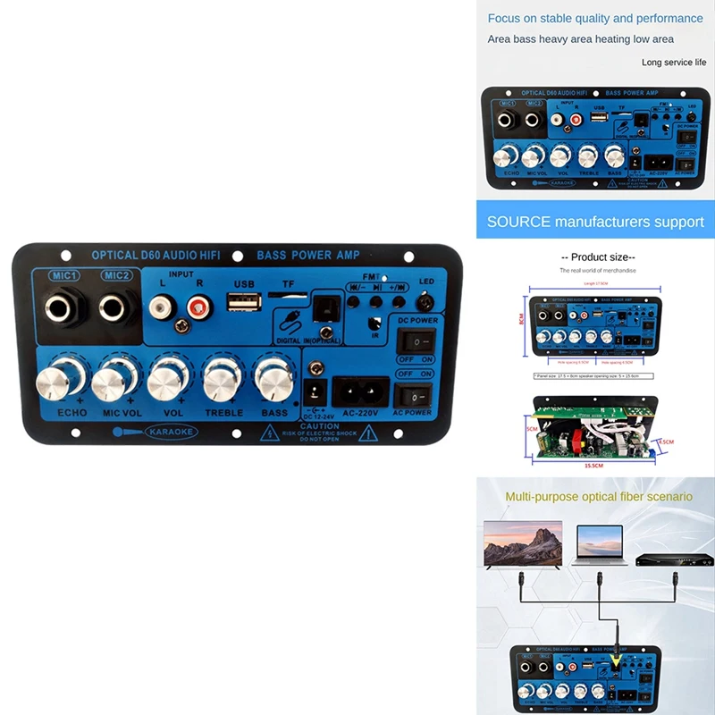 

Car Bluetooth Digital Amplifier Board Dual Microphone Bluetooth 5.0 Stereo Amplifier Subwoofer Karaoke Amplifier