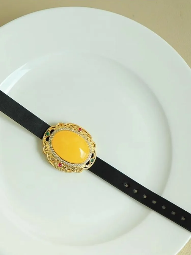 مكتب السيدات العمل العنبر الطبيعي بولي Leather الجلود دبوس مشبك سوار المرأة خمر S925 الفضة الإكسسوارات والمجوهرات مصمم أساور #6