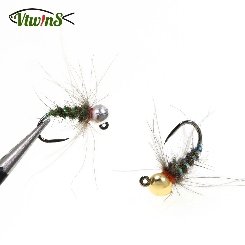 Vtwins 4pcs #16 Barbless Tungsten CDC Jig Nymph European nymph Fly Fast Sink Hare's Ear Dub Wet Fly Trout Grayling Fishing Lures