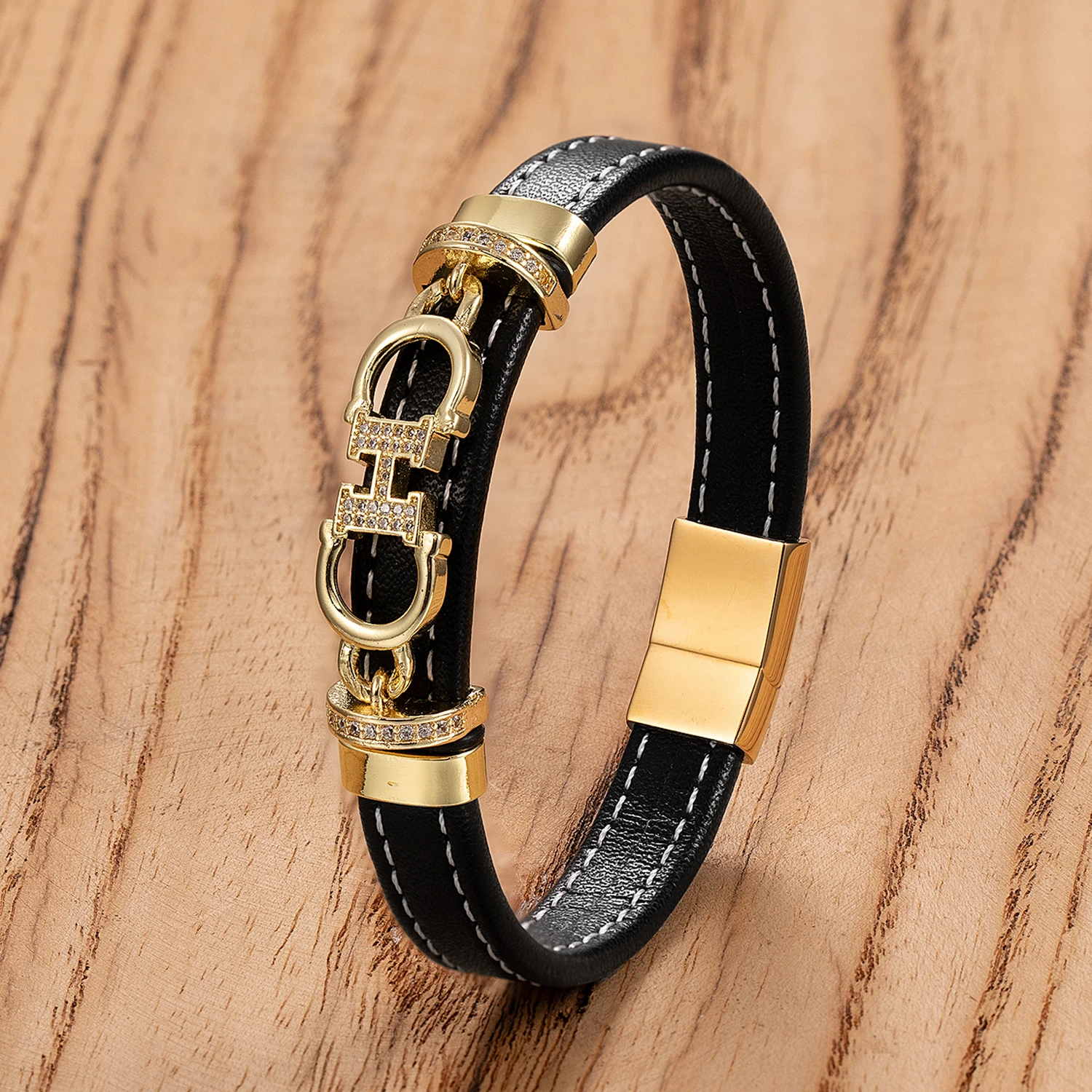 High Quality Braided Rope Woven Black Leather Men Bracelets Classic Style Stainless Steel Bangle for Friend Charm Jewelry Gifts