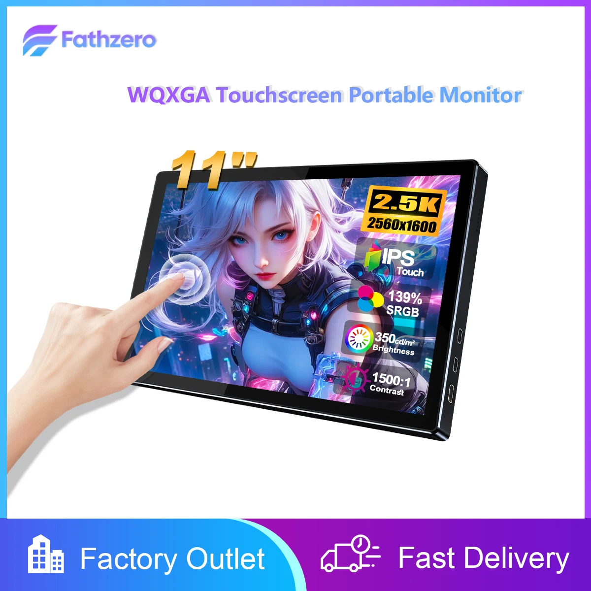 2.5K 11inch Portable Touch Monitor 2560x1600 139% SRGB IPS Display Ultra slim HDMI USBC For Laptop Phone PS4 PC Secondary Screen