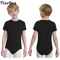 Traje de baile gimnástico de Ballet para niños, monos, Ropa de baile deportiva para Yoga, Color sólido, manga corta, botones de presión, leotardos en la entrepierna