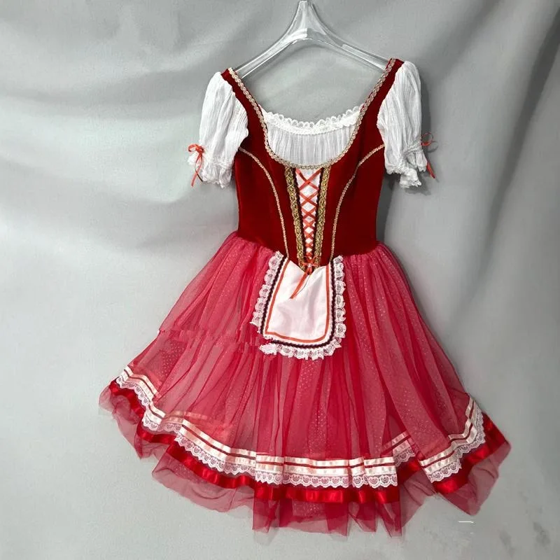 

Children's Clothing Kids Ballet Dress Giselle Tutu Red Bubble Sleeves Competition Performance Skirt Tutu Ballet Girl Dance Dress