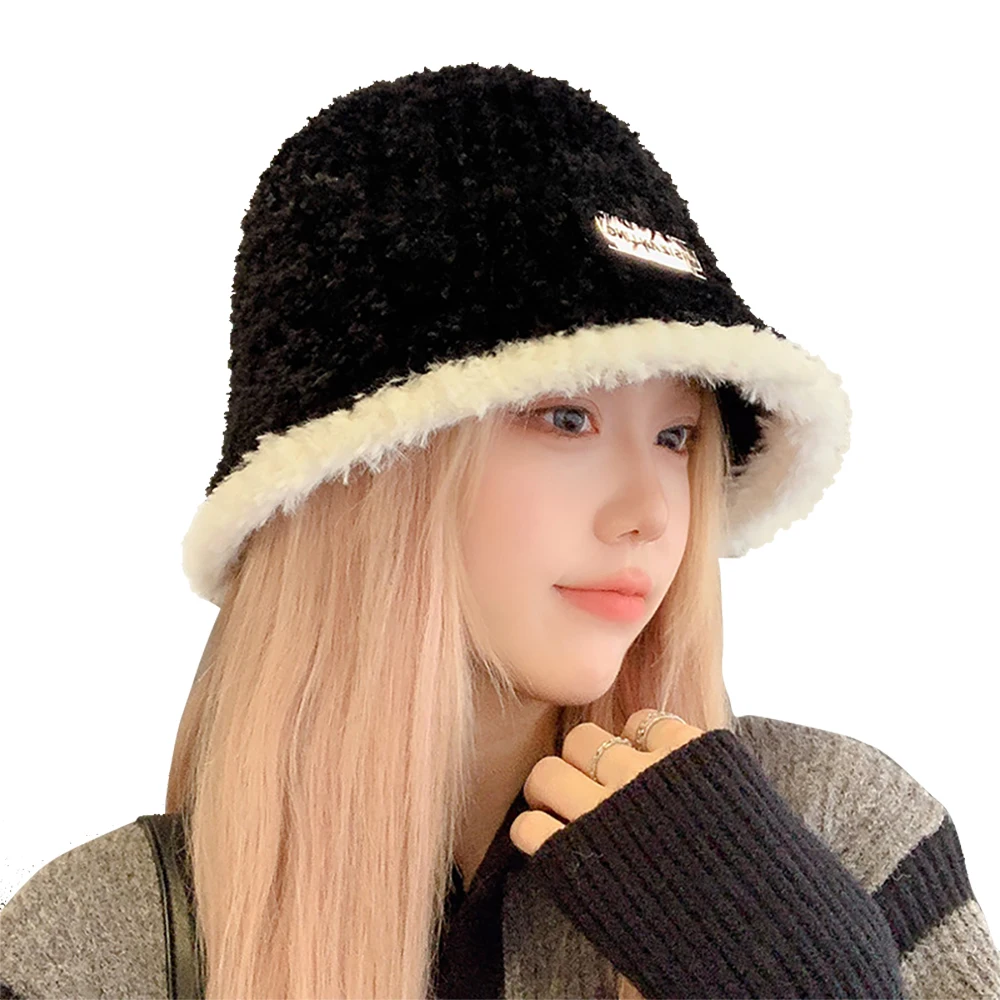 

Women Autumn Winter Furry Bucket Hat Lady Soft Plush All-match ACC Cold Weather Keep Warm Knitted Fishing Cap Wholasale New in