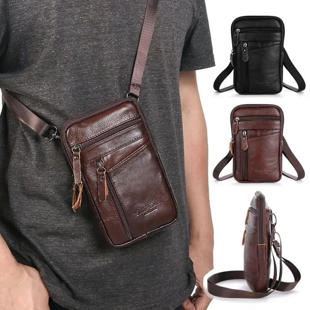 Genuine Leather Crossbody Phone Bag Large Capacity Waterproof Phone Chest Bag Single/Double Layer Charming Messenger Bag