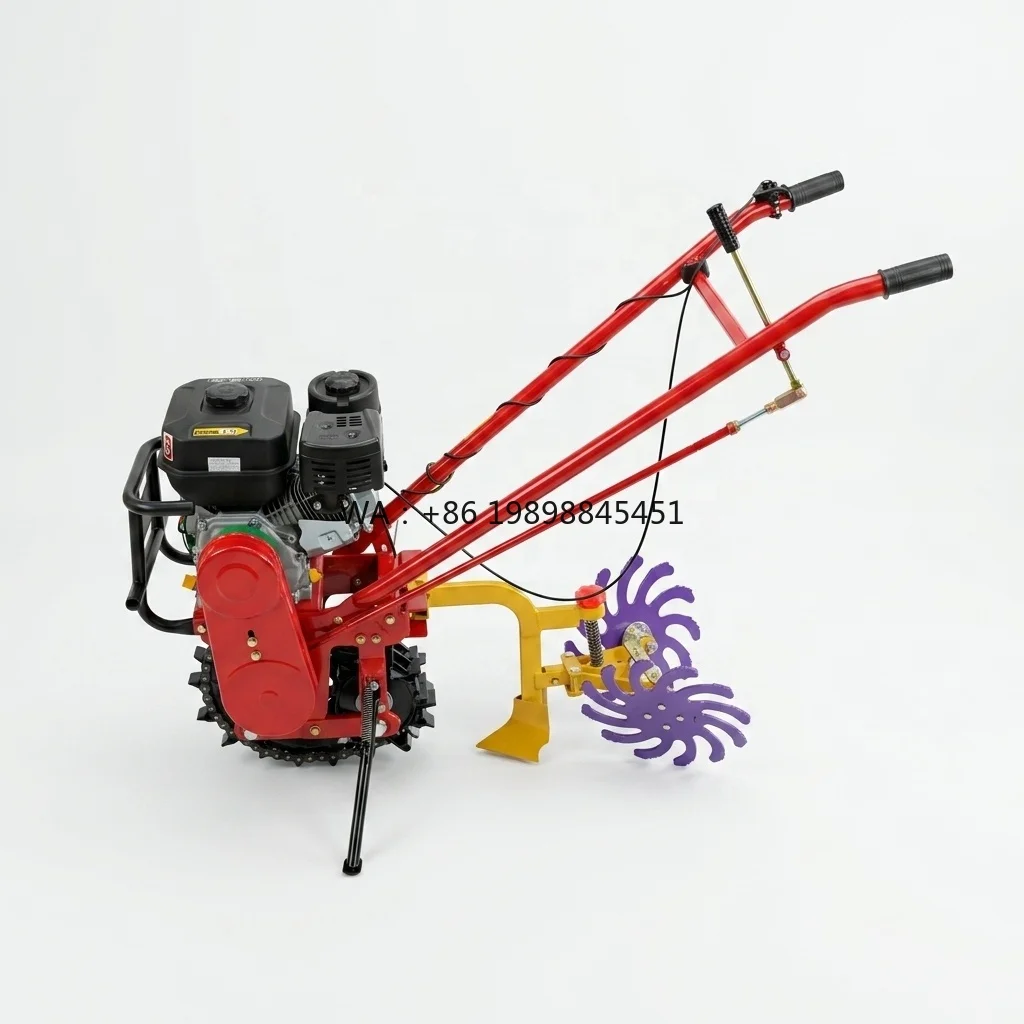 Agricultural Mini Power Tiller Hand Walking Durable Portable Tractor with Interrow Rotating Weeder Hoeing Cultivator