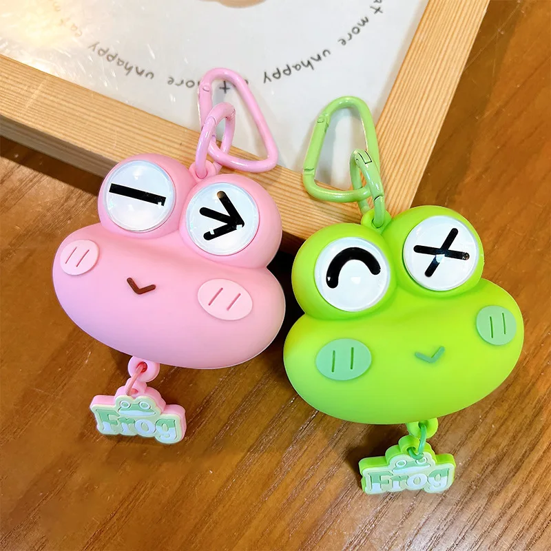 Creative Squeeze Frog Pop-eye Pinch Happy Trendy Play Charm Keychain Cute Arrow Eyeball Shy Pink Frog Doll Bag Pendant Key Chain