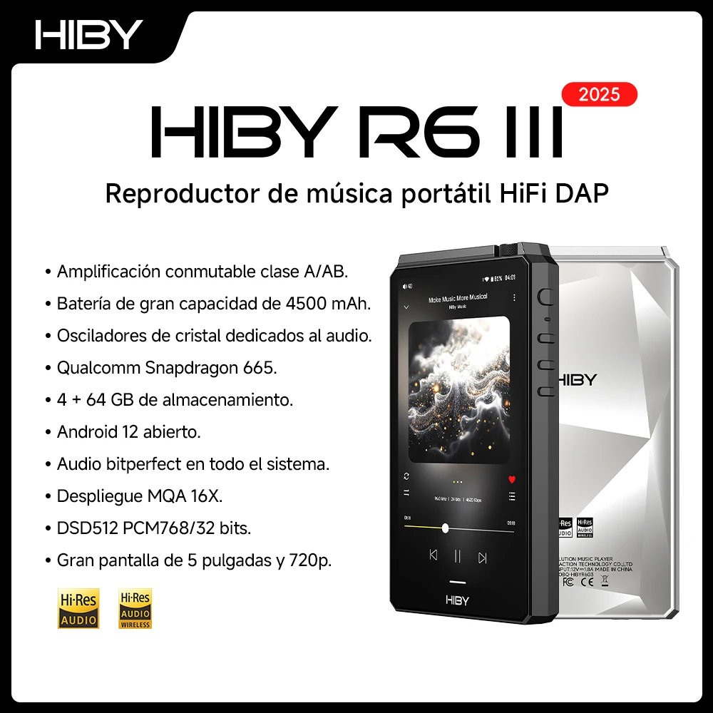 Hiby R6Iii 2025 / R6 Gen 3 Reproductor De Música Android 12 Mp3 Usb Dac Hifi Wifi Bluetooth 5.0 Cs43198 *4 Mqa16X Dsd512 Pcm768 4500Mah — -14%, 72.17€ Coupon, from 408.99€ – 14% descuento – €408.99