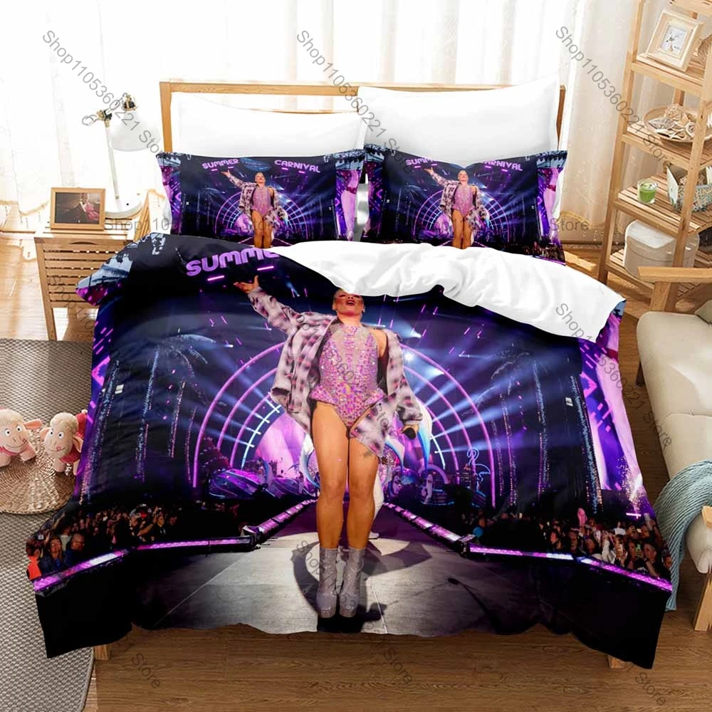 Cool Pink Singer Fan Merch Duvet Cover + 2 Pillowcases, Stylish Music Artist Design Bed Set for Music Lovers Collection