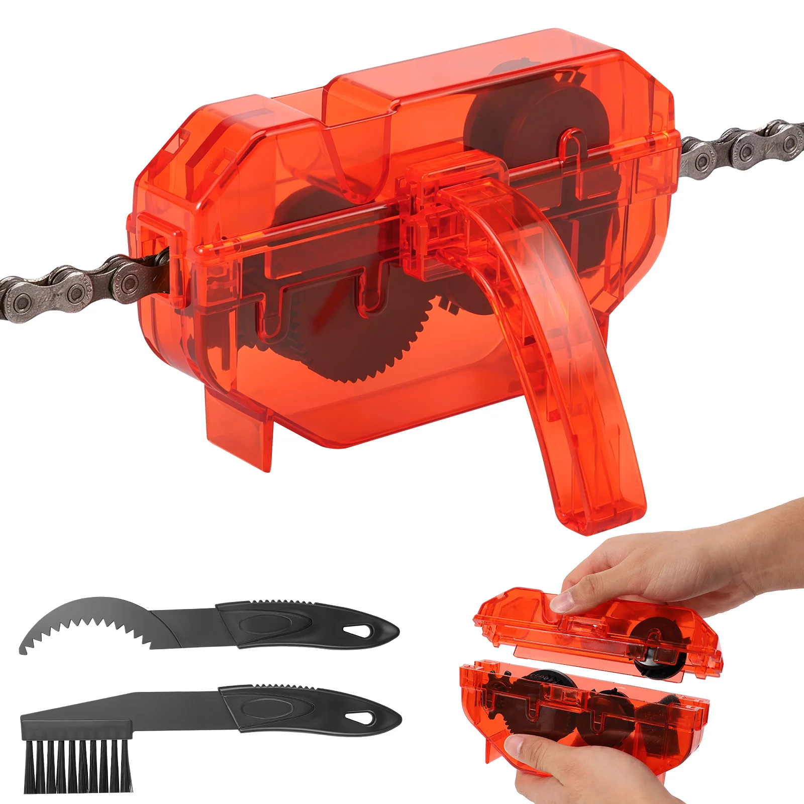 Bike Chain Cleaner with Built in Brushes No Chain Removal Required Portable Bicycle Chain Cleaning Tool for Mountain/Road Bike