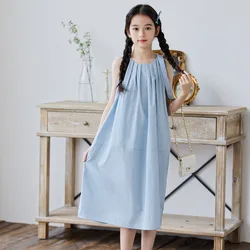 Summer Dress For Girls New 2026 Teen Girl Dresses Size 12 2 3 4 5 6 7 8 9 10 11 Years Blue Yellow Sleeveless Dress Child Clothes