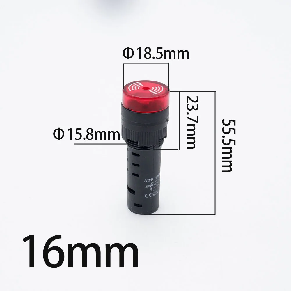 Brzęczyk 16mm 22mm stroboskopowy brzęczyk wskaźnik alarmu dźwięk świetlny 12V 24V 220V przerywany dźwięk światło ostrzegawcze żółty czerwony zielony