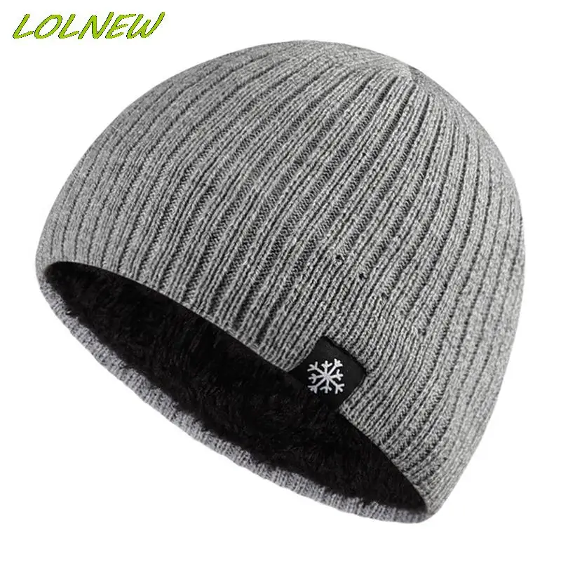 Men\'s Snowflower Beanies Winter Hat Women Knitted Hats For Men Cap Winter Beanie Hat Gorro Thick Warm Brimless Fur Bonnet