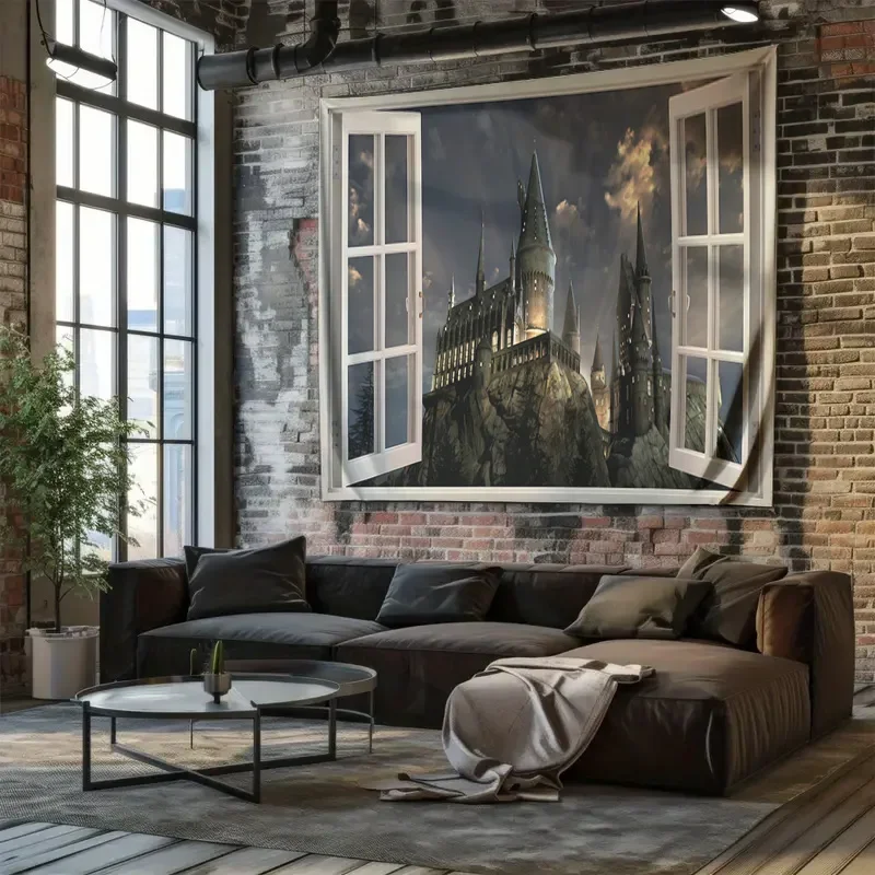 معلقة على الحائط على شكل قلعة سحرية - نسيج غابة أورورا يتوهج في الظلام من عالم الخيال