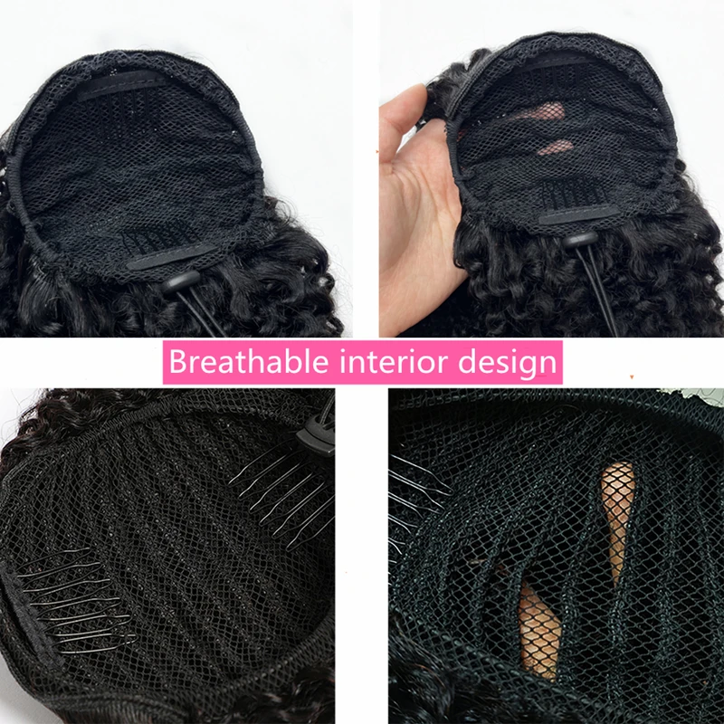 100% Real Human Hair Ponytail for Women Drawstring Afro Kinky Curly Ponytails Human Hair Clips In Mongolia Hairpieces Extension