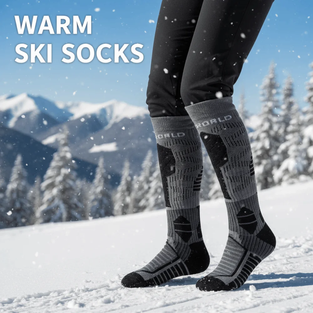 

2 pairs Thicker Design Ski Socks High Elastic Warm Sports Socks Long Tube Moisture Wicking Mountaineering Socks Cycling