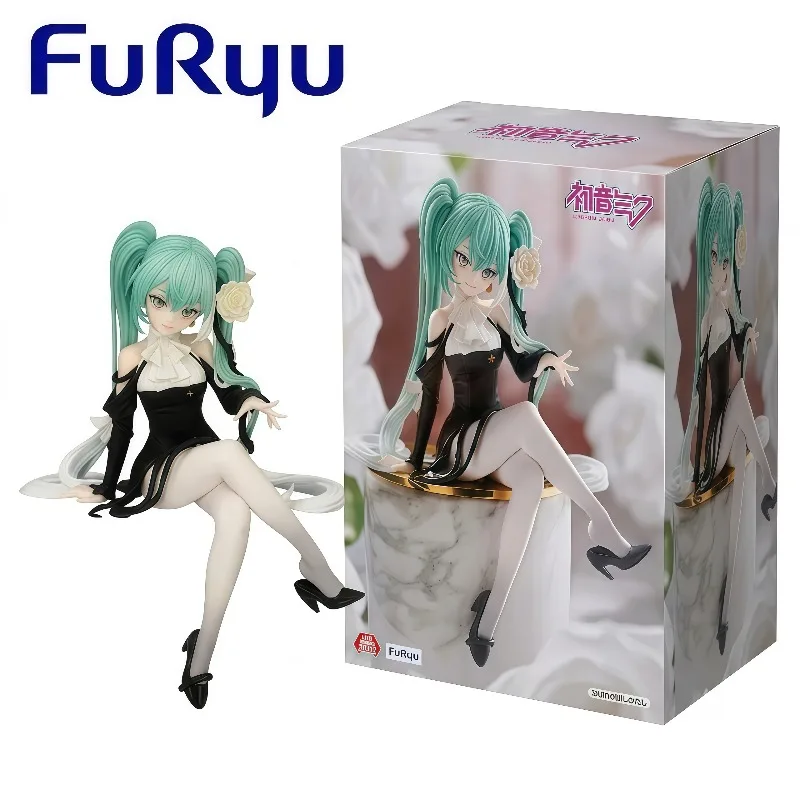 100% Original FuRyu Noodle Stopper Hatsune Miku Black Dress Flowers Anime Collectible Figure Desk Home Decoration Gifts In Stock